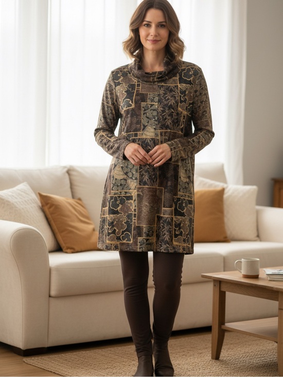 Serengeti Dresses & Skirts - Lightweight Cowl Neck Patchwork sweater Tunic Dress • 28" p2p, 34" length
